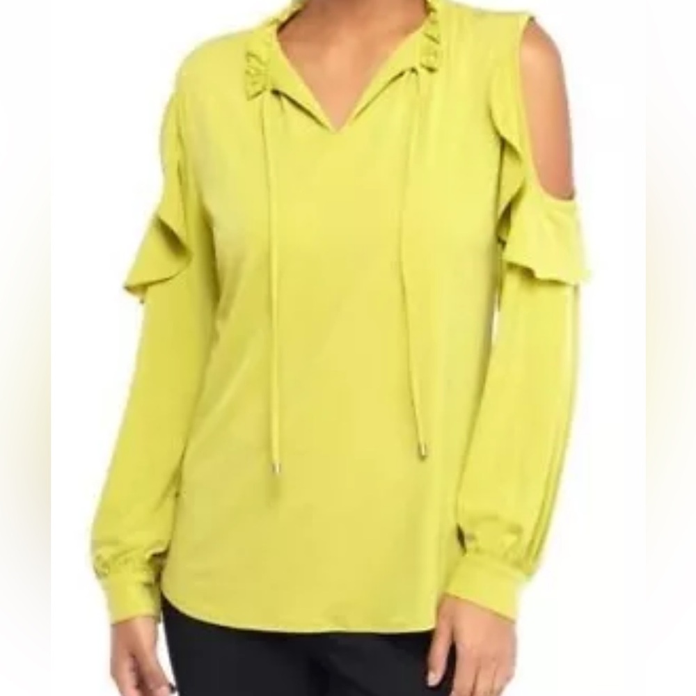 The Limited Green Lentil Keyhole Ruffled Cold Shoulder Blouse - Size Large